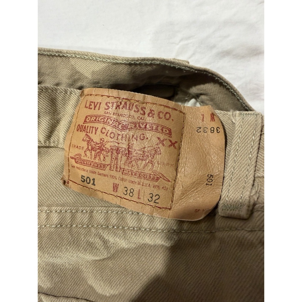 Vintage Tan Levis 501 Jeans Button Fly Mens 38x32 Straight 1997 - Picture 6 of 7